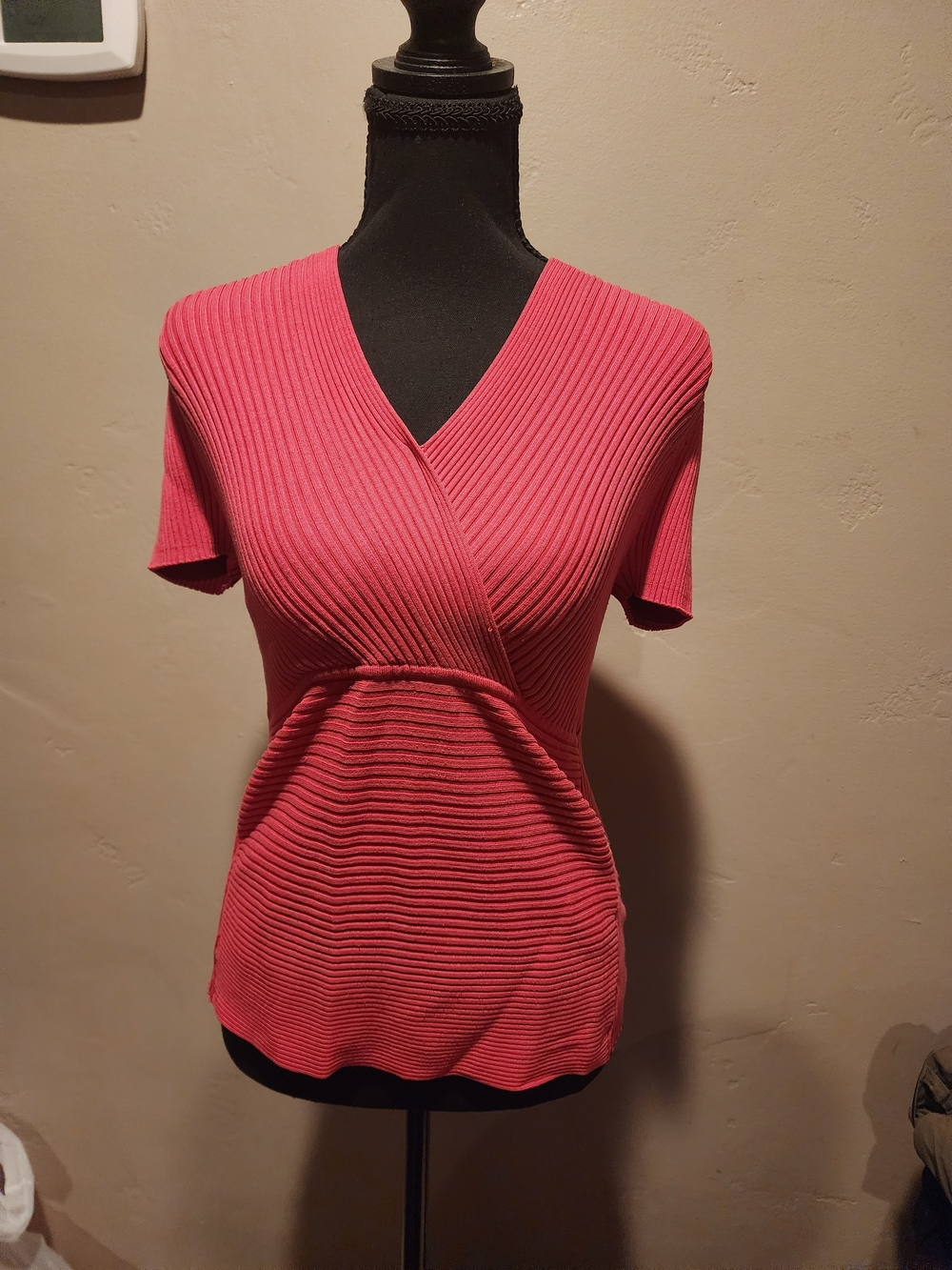Ribbed Wrap-Front Short Sleeve Top in  Pink